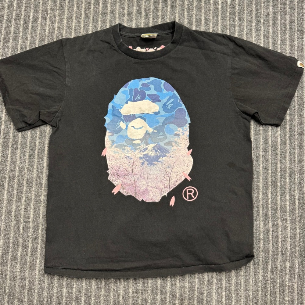 A Bathing Ape Mens L Black Sakura Mt Fuji Big Ape Head Camo Tee (2396)